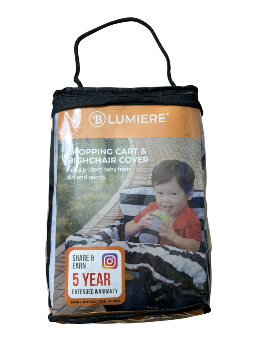 Lumiere Black and White Striped Cart & Highchair Cover with Handle